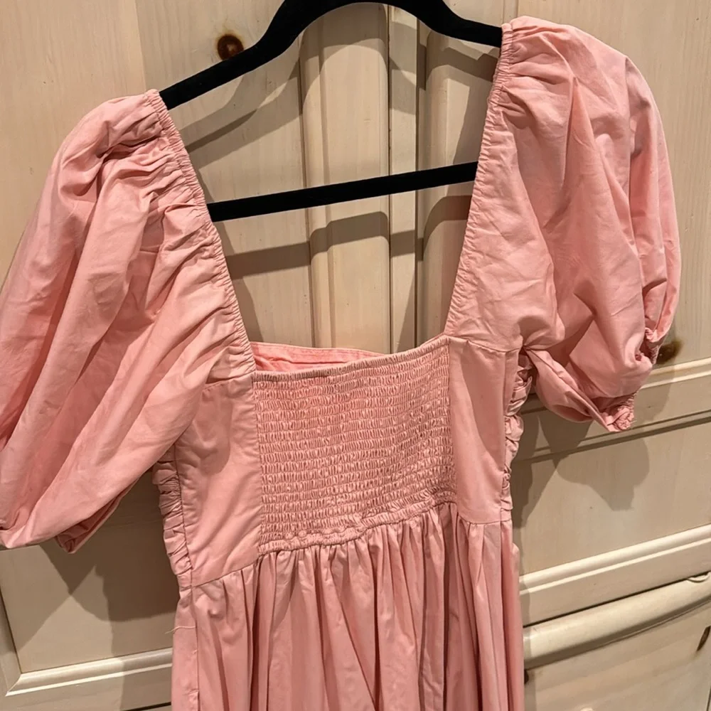 Abercrombie & Fitch Pink Maxi Dress with Puff Sleeves